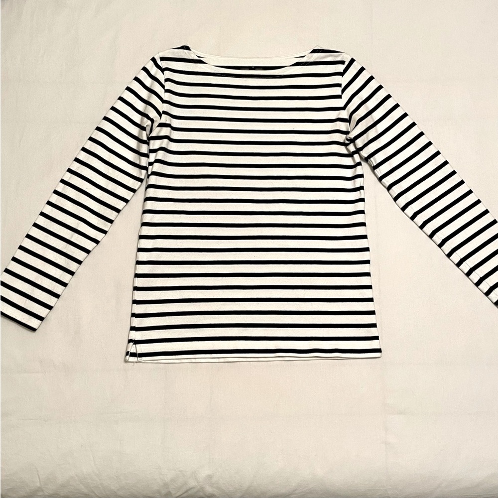MUJI Black and White Striped Cotton Long Sleeve Basic Shirt - Size Small